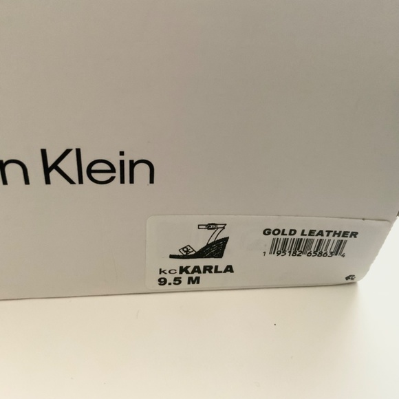 Calvin Klein Karla Gold Leather Espadrille Platform Wedge Slingback Sandals 9.5 - Picture 12 of 13